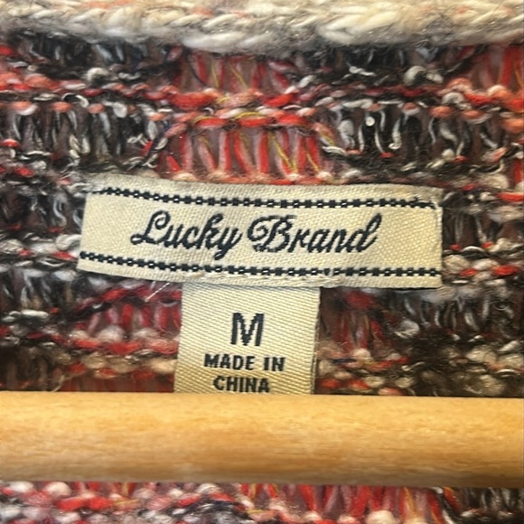 Lucky Brand Aztec Print Southwestern print Long Open Fringe Cardigan Size M - Picture 6 of 13